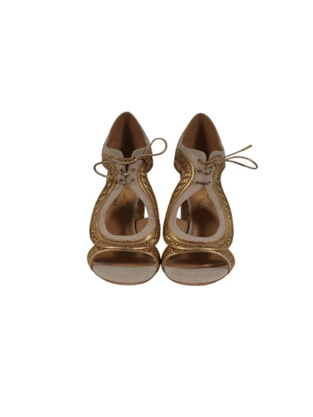 Salvatore Ferragamo Womens Twist Woven Lace Up Sandals Size US 10 Gold Tan Gold